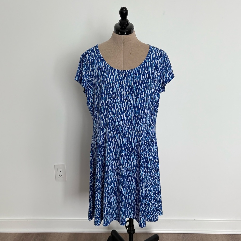 Michael Kors Womens Mini Dress XL Blue and White Print Summer Vacation Resort